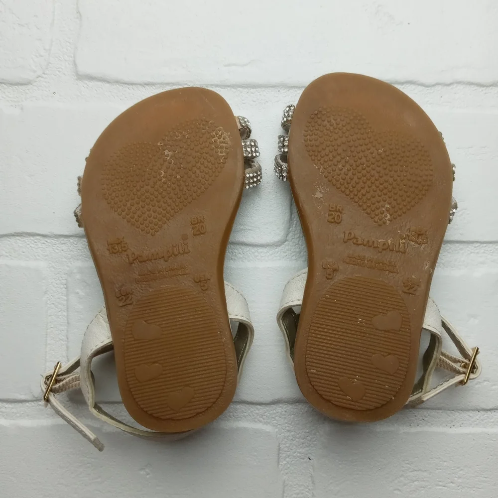 Pampili girls size 5 gem sparkle strap sandals silver sparkle leather